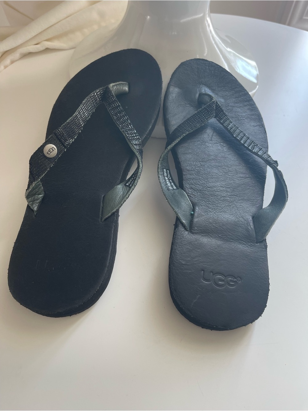 UGG Black Textured Strap Flip Flop Sandals